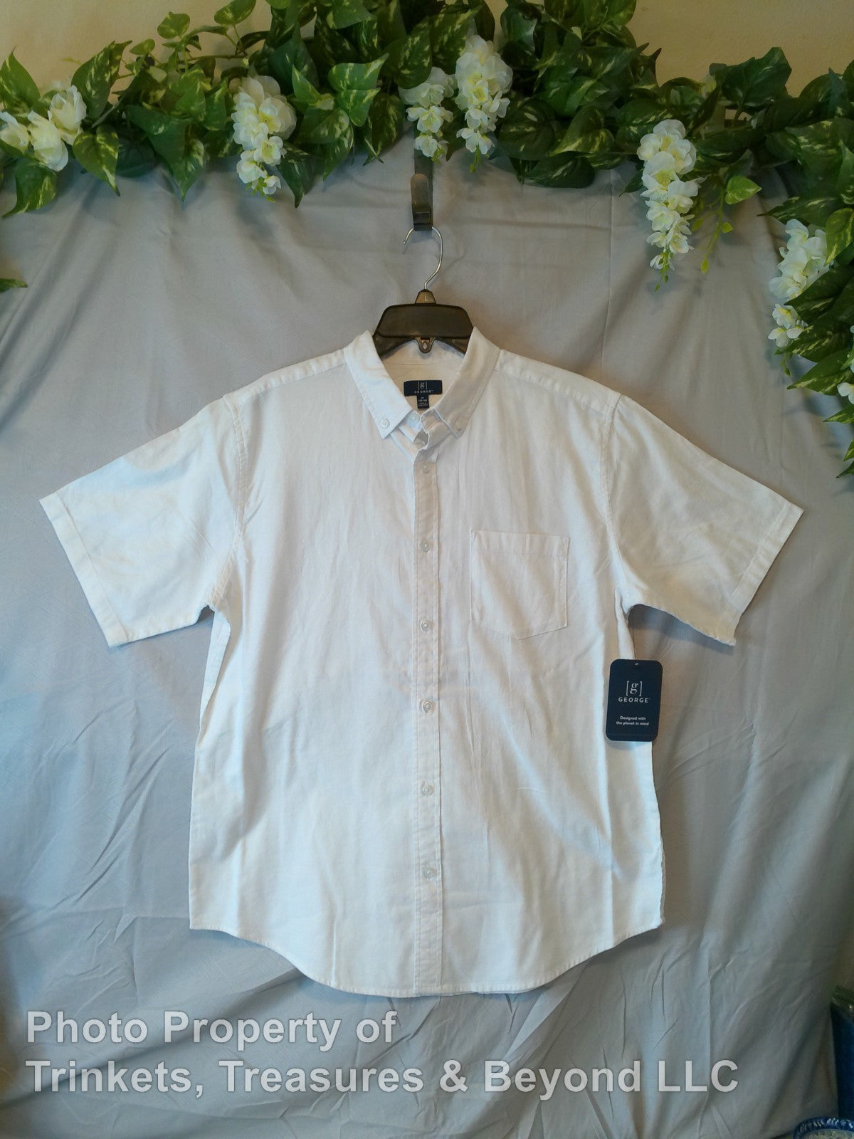 Men's George Button Down Short Sleeve Casual Shirt with Pocket White Size M