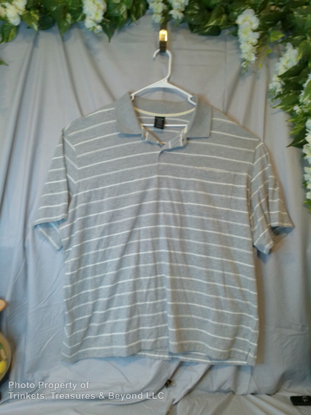 Men's George Short Sleeve Polo with Pocket Size 3XL Gray with White Stripes
