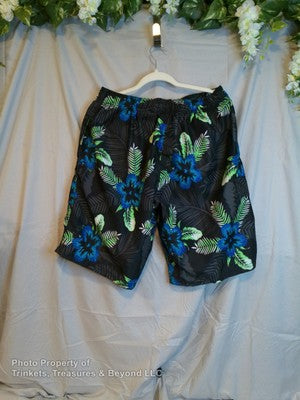 Men's Kanu Surf Swim Trunks Size L - Black with Stylish Flower Print