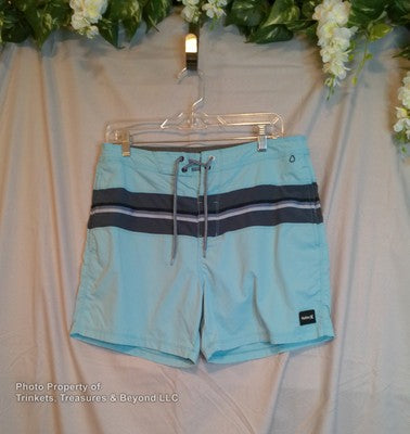Men's Hurley Light Blue Board Shorts Size 31 - Stylish Swimwear