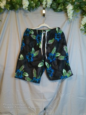 Men's Kanu Surf Swim Trunks Size L - Black with Stylish Flower Print
