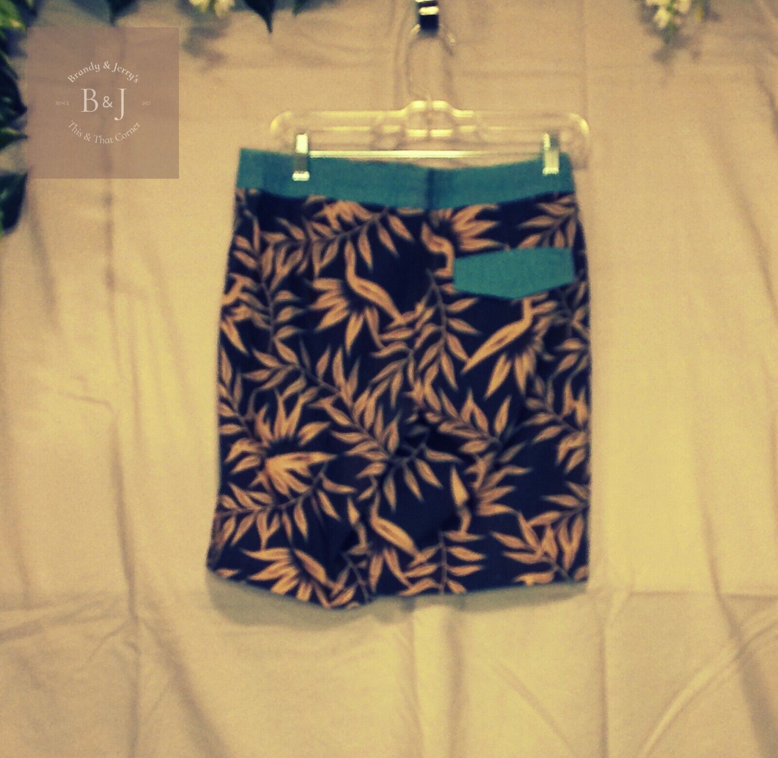 Men's Goodfellow Board Shorts Gray w/ Leaf Pattern UPF 50+ Waist 28