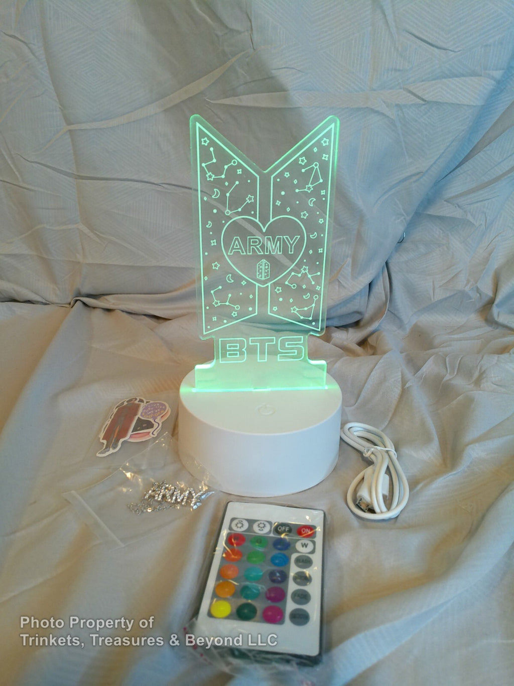 BTS ARMY LED Night Light with Remote, Stickers & Necklace - Ideal Gift for Fans!