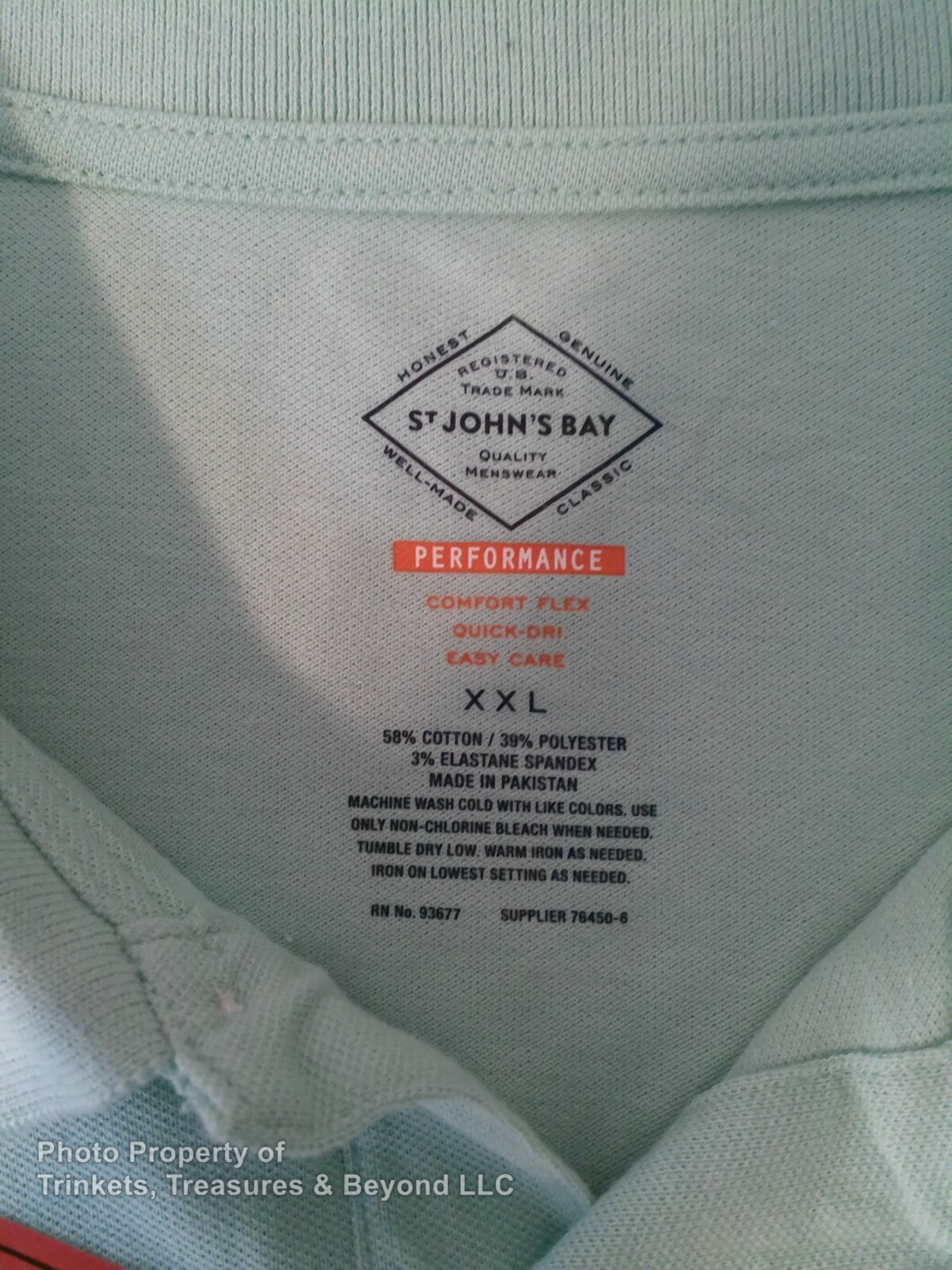Men's St. John's Bay Short Sleeve Polo, Mint Green Size 2XL