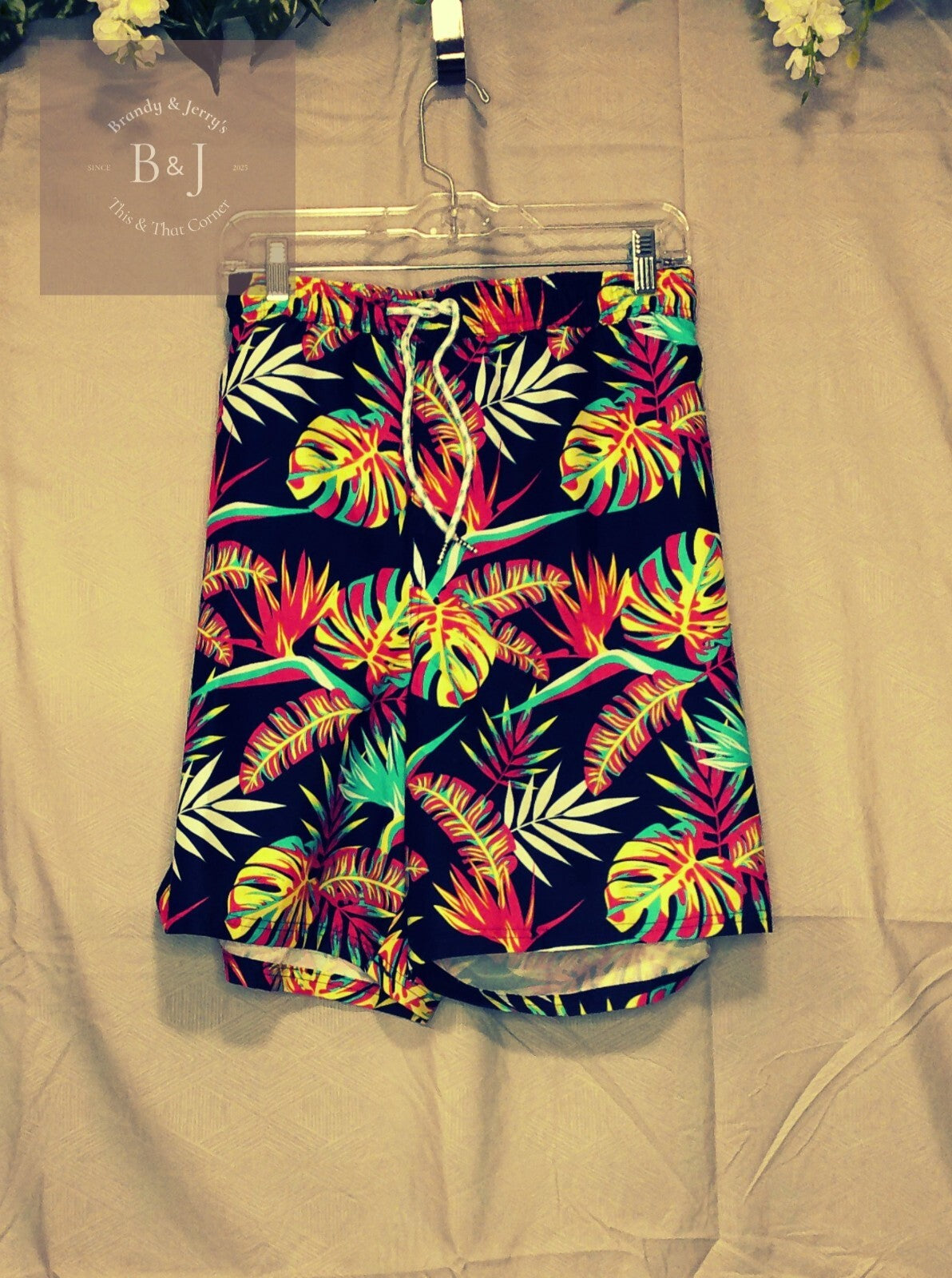 Men's Original Use Swim Trunks Gray w/ Floral Pattern UPF 50+ Size 2XL