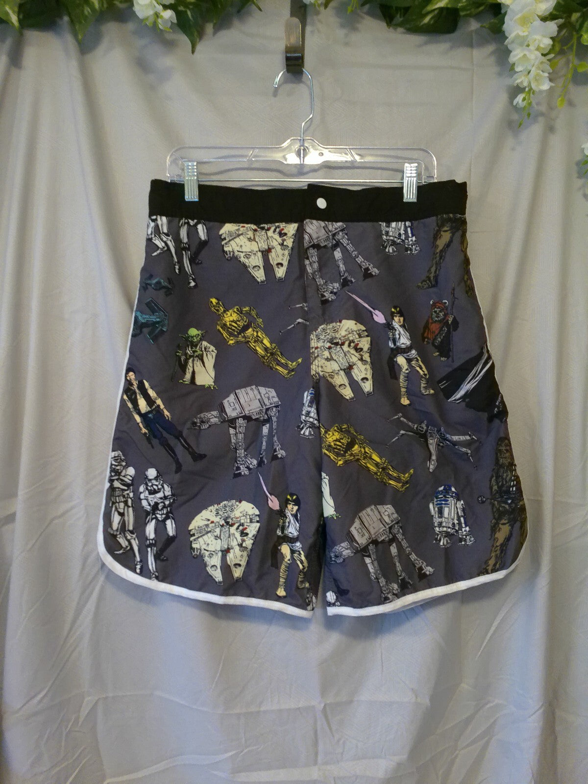 Men's Star Wars Swim Trunks Gray Various Characters Size L