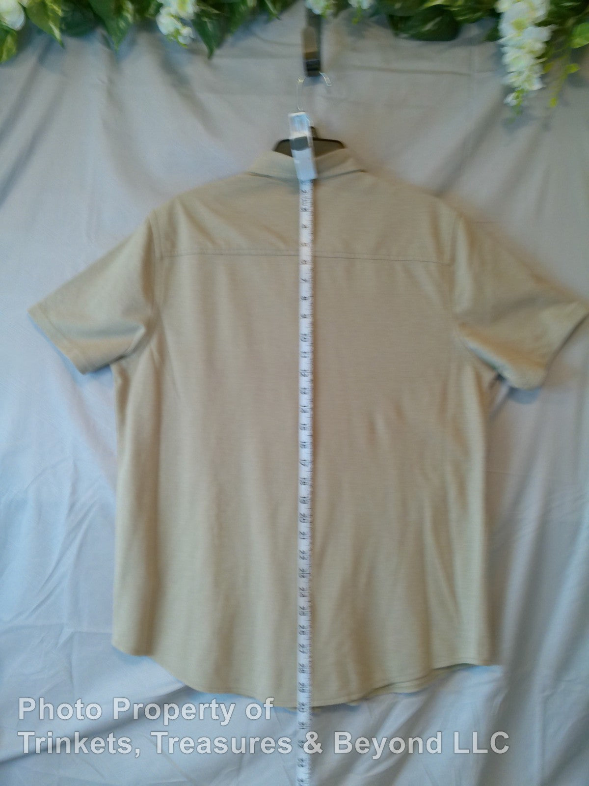 Men's George Button Up Short Sleeve Casual Shirt with Pocket Beige Size M