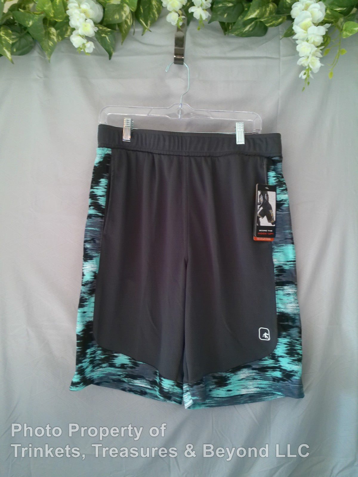 Men's AND1 Basketball Shorts 10" inseam Dark Gray with Teal/Black Trim Size M