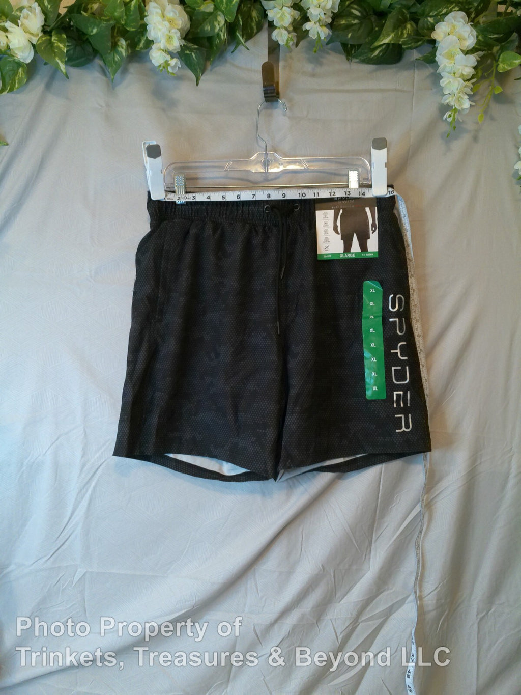 Men's Spyder Swim Trunks Black with Gray Dots Size XL with UV Protecti