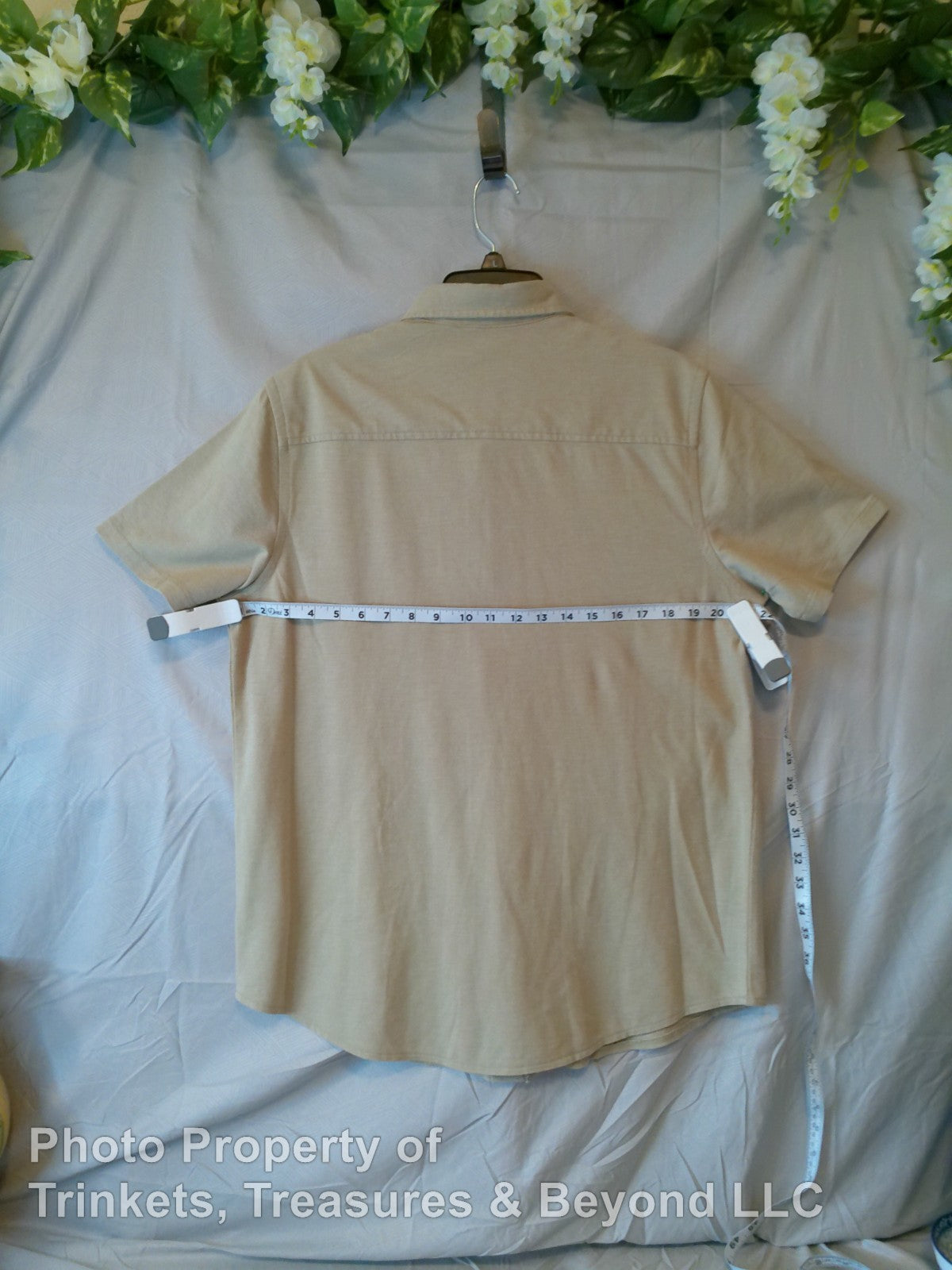 Men's George Button Up Short Sleeve Casual Shirt with Pocket Beige Size M