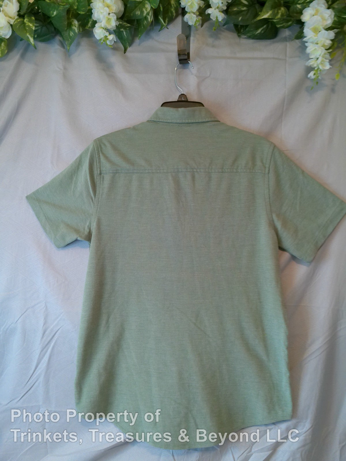 Men's George Button Up Short Sleeve Casual Shirt with Pocket Light Green Size S