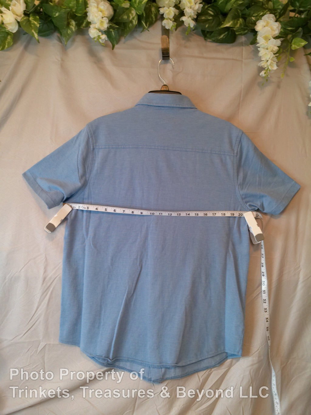 Men's George Button Up Short Sleeve Casual Shirt with Pocket Light Blue Size M
