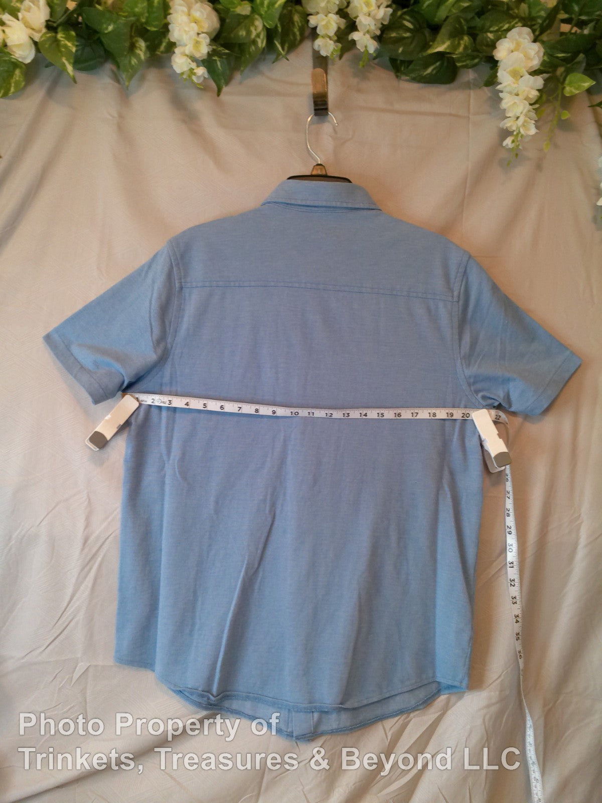 Men's George Button Up Short Sleeve Casual Shirt with Pocket Light Blue Size M