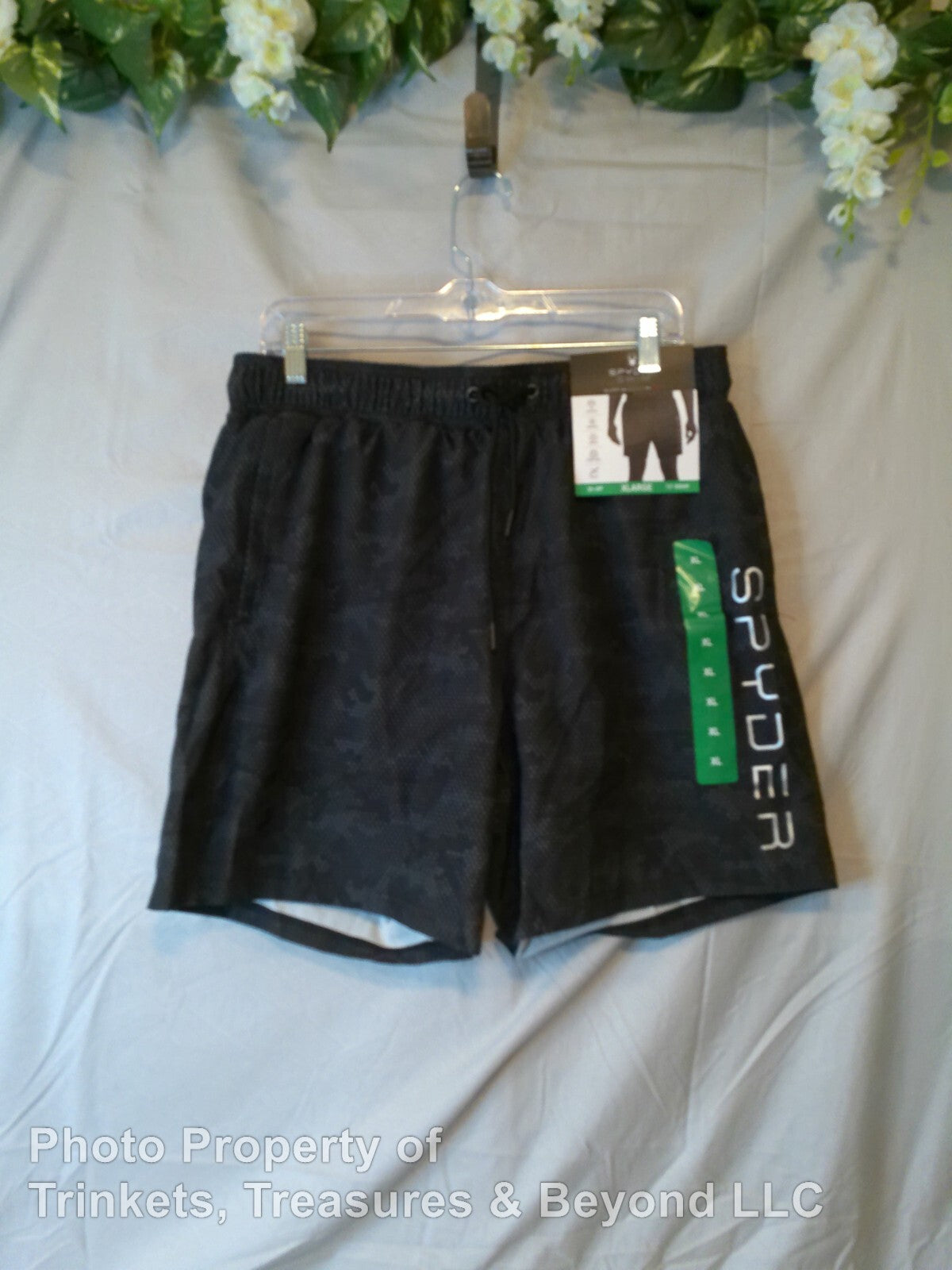 Men's Spyder Swim Trunks Black with Gray Dots Size XL with UV Protecti