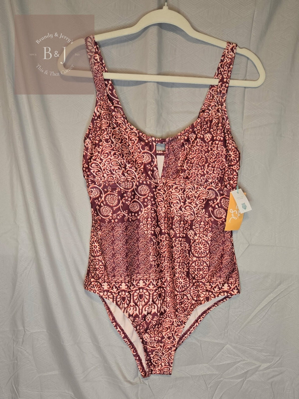 Women's Kona Sol Swimsuit Medium Coverage Seat Maroon White Floral Siz