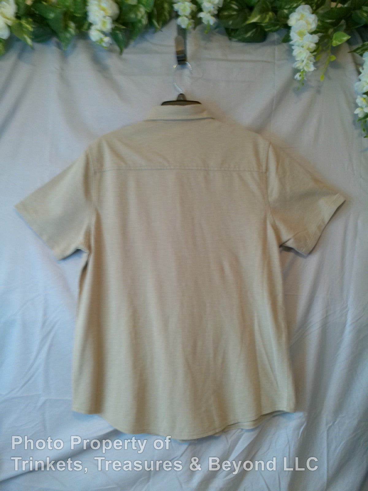 Men's George Button Up Short Sleeve Casual Shirt with Pocket Beige Size M