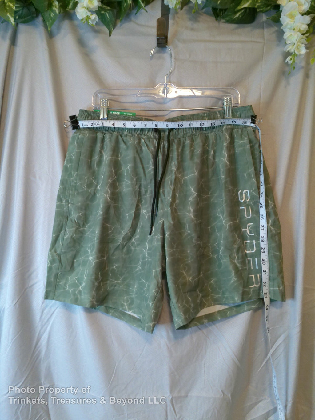 Men's Spyder Swim Trunk 30 UPF 7.5" Inseam Green/White Size XL