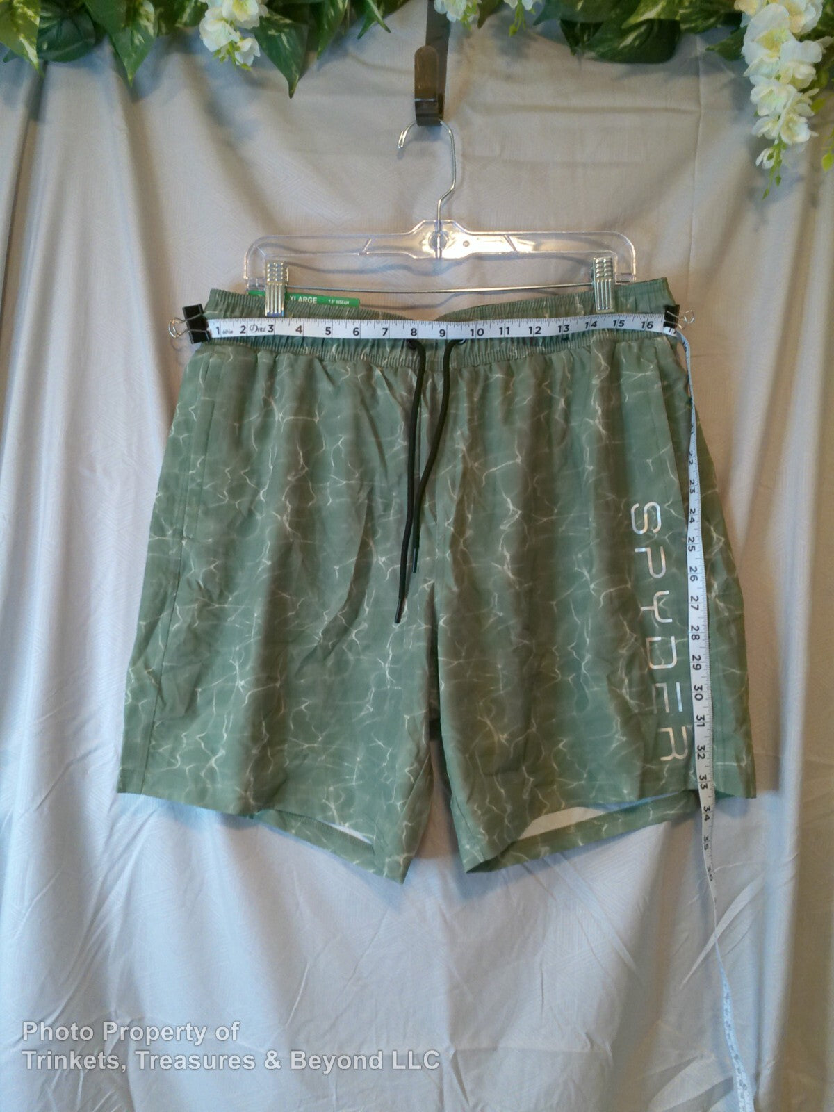 Men's Spyder Swim Trunk 30 UPF 7.5" Inseam Green/White Size XL