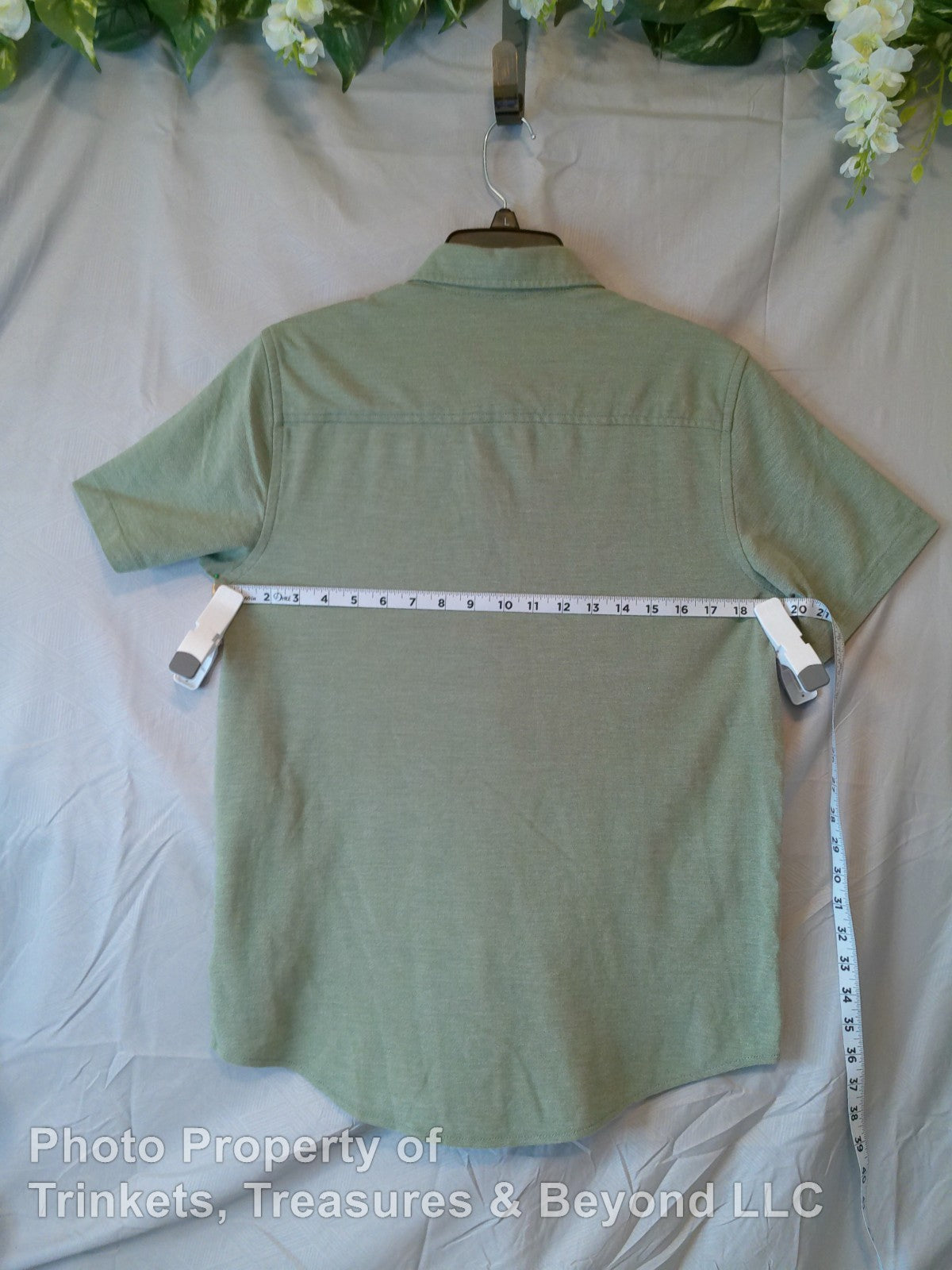 Men's George Button Up Short Sleeve Casual Shirt with Pocket Light Green Size S