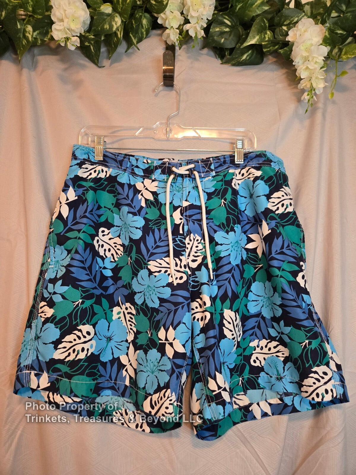 Men's Surf & Swim Co Trunks Navy Blue & Floral Print Size XL