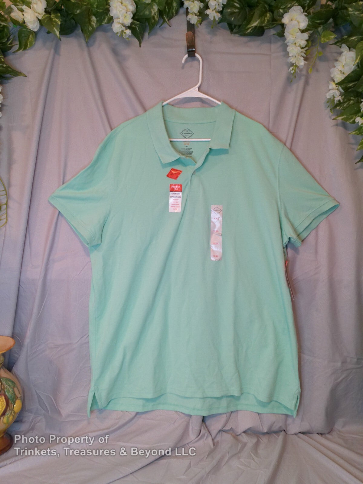 Men's St. John's Bay Short Sleeve Polo, Mint Green Size 2XL