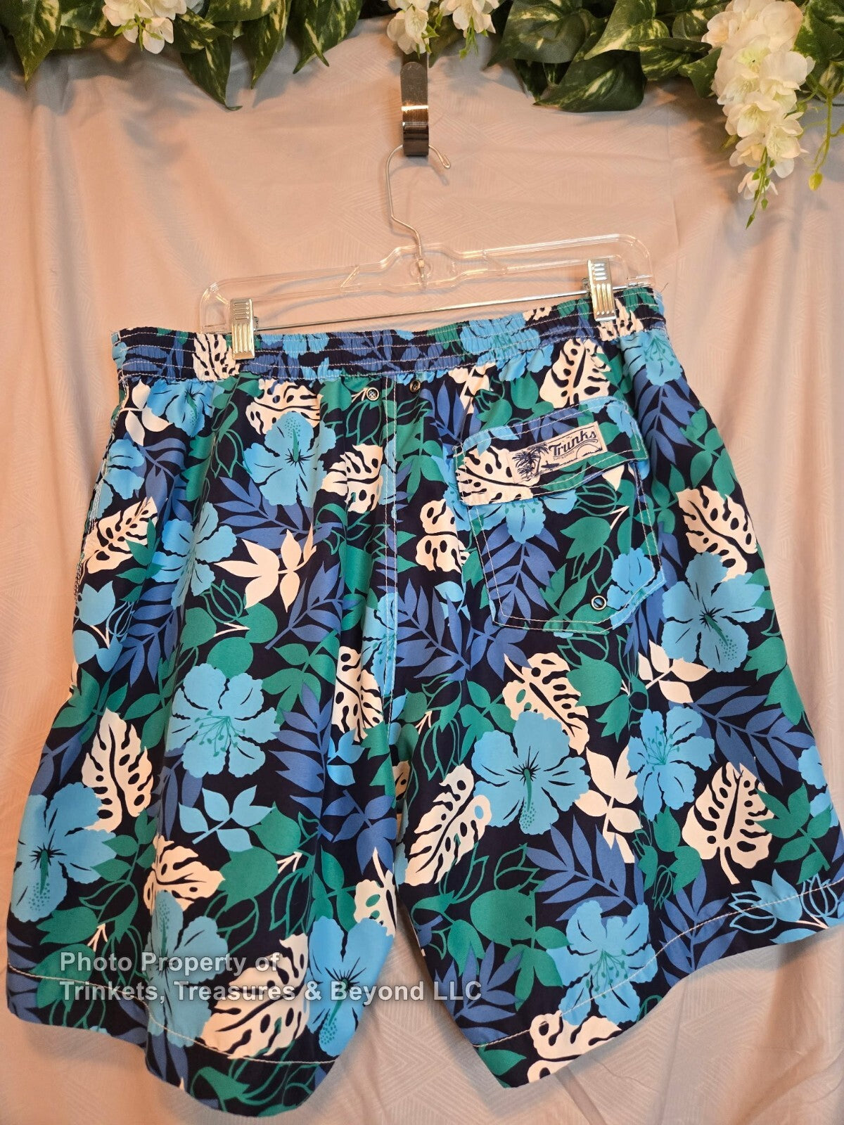 Men's Surf & Swim Co Trunks Navy Blue & Floral Print Size XL