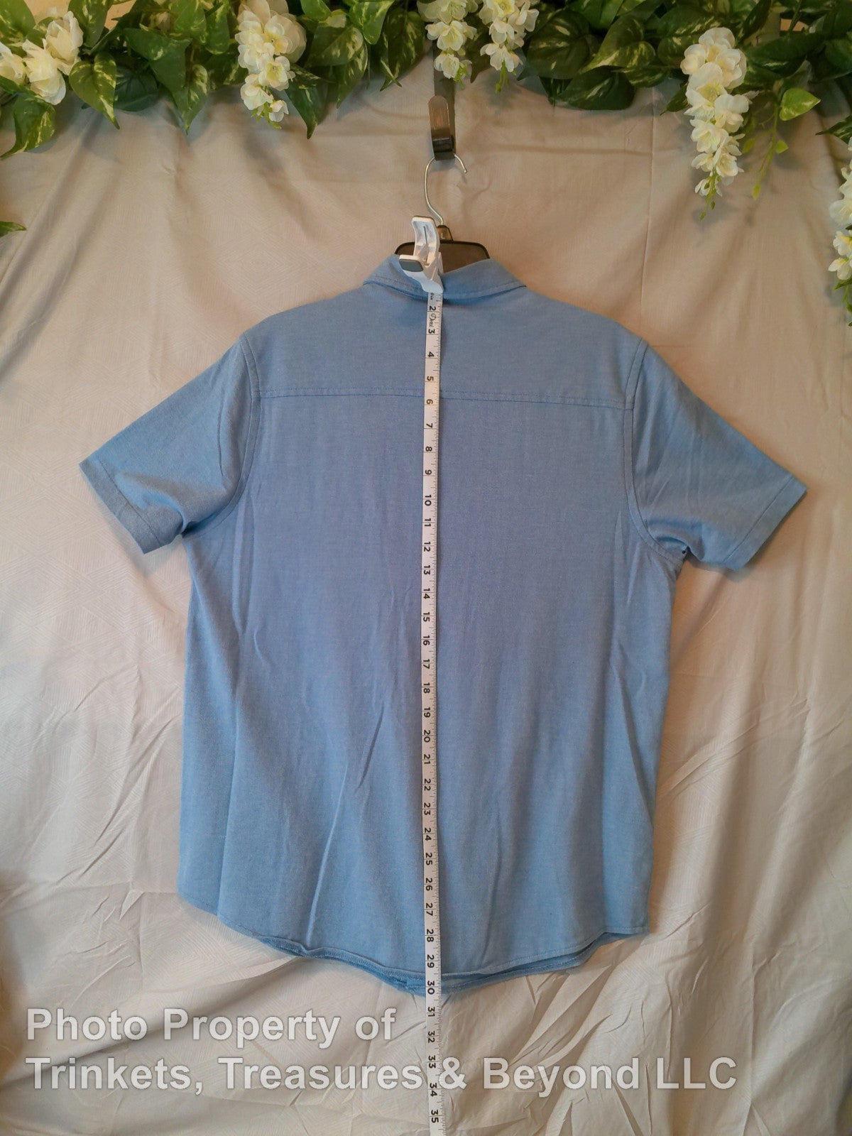 Men's George Button Up Short Sleeve Casual Shirt with Pocket Light Blue Size M