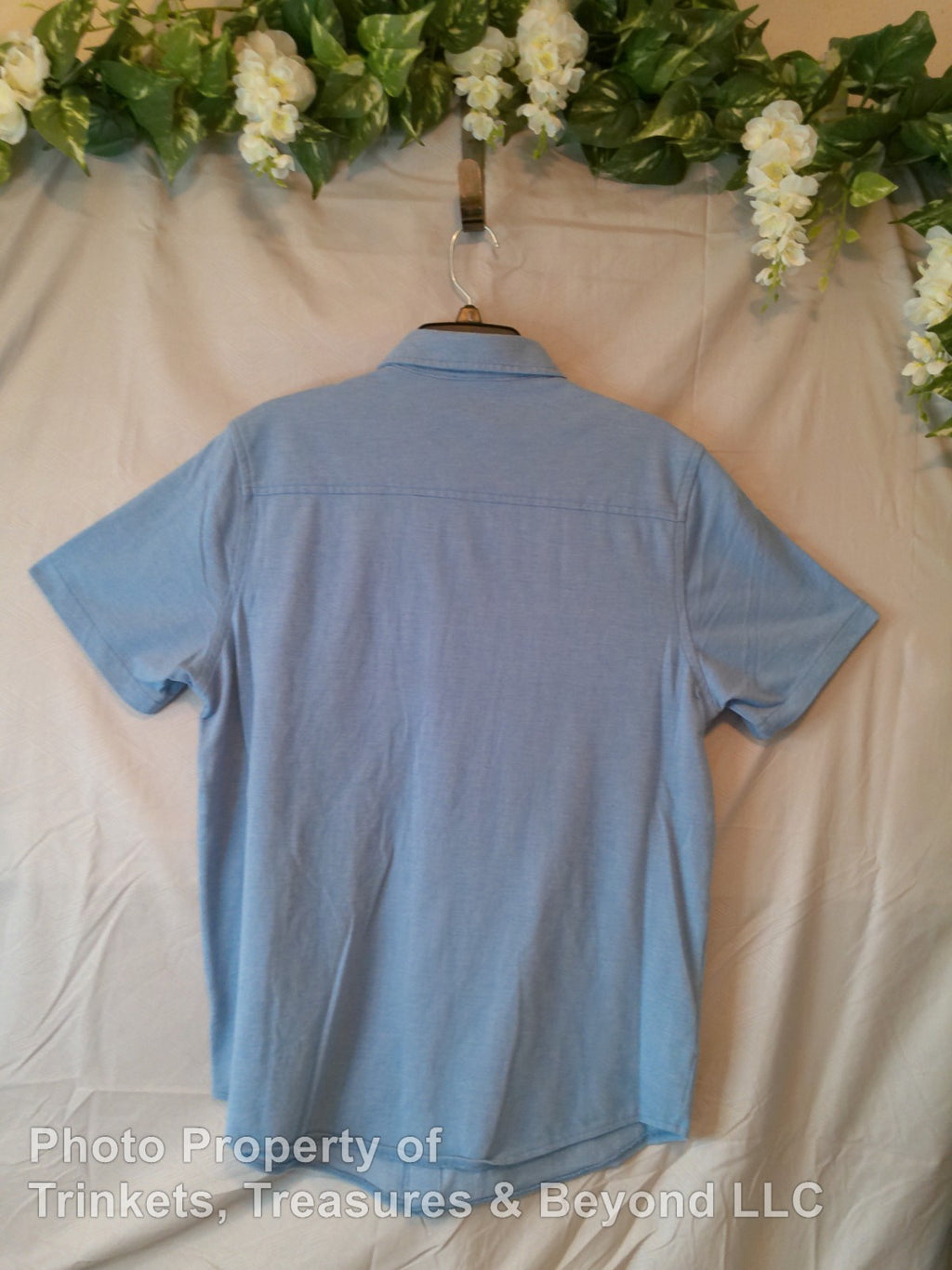 Men's George Button Up Short Sleeve Casual Shirt with Pocket Light Blue Size M