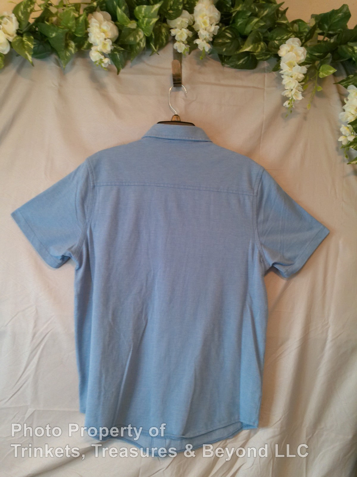 Men's George Button Up Short Sleeve Casual Shirt with Pocket Light Blue Size M