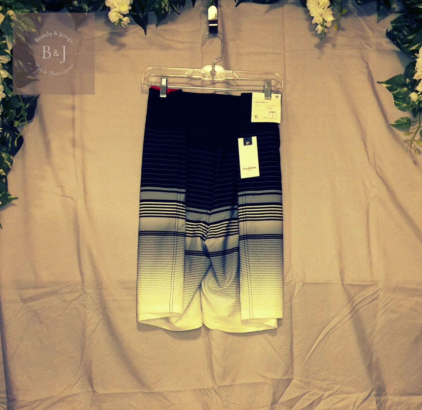 Men's Goodfellow Board Shorts Black, Gray, White UPF 50+ Waist 42