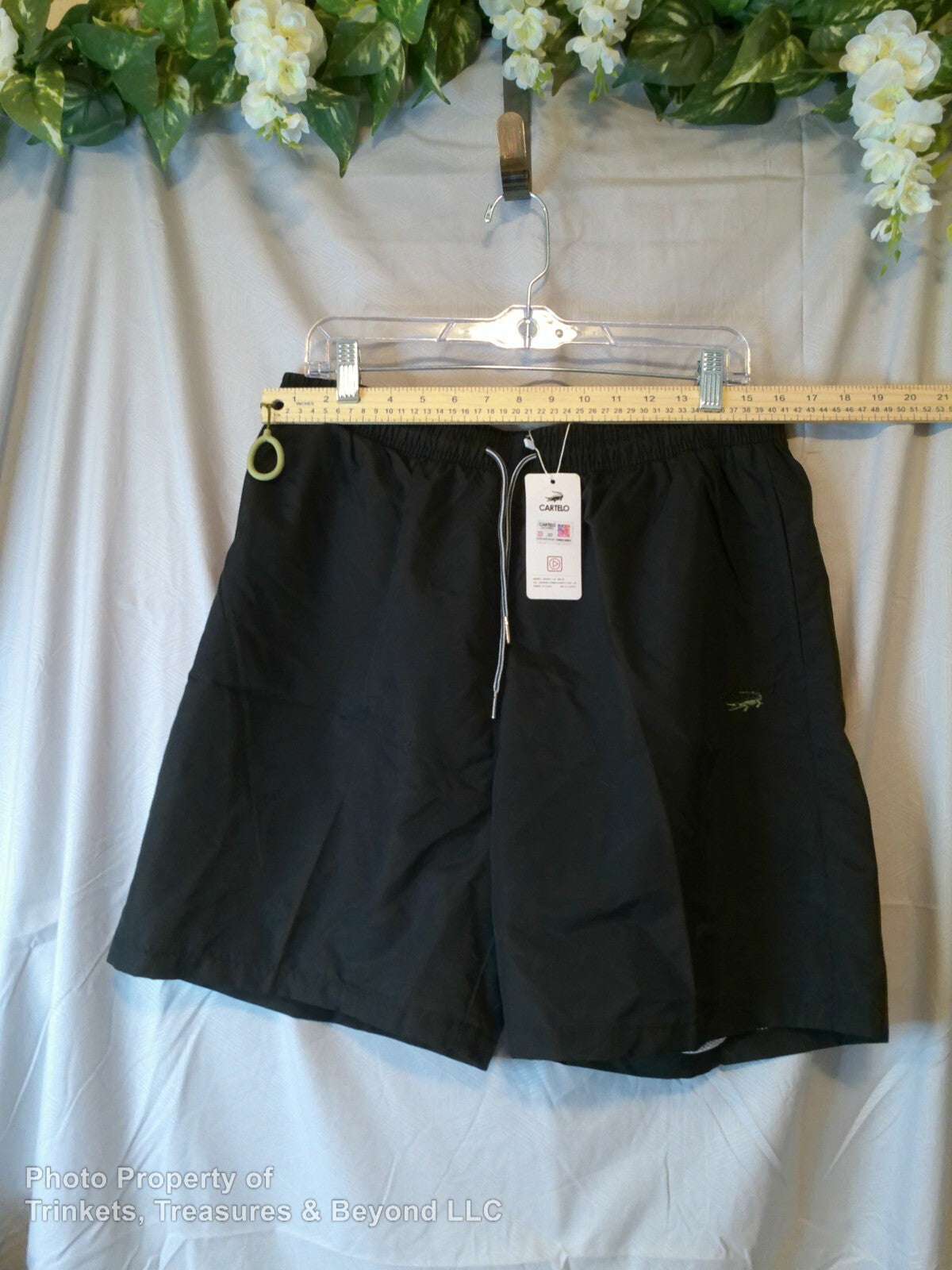 Boy's Cartelo Swim Trunks, Black with Logo and Pocket Size 4XL