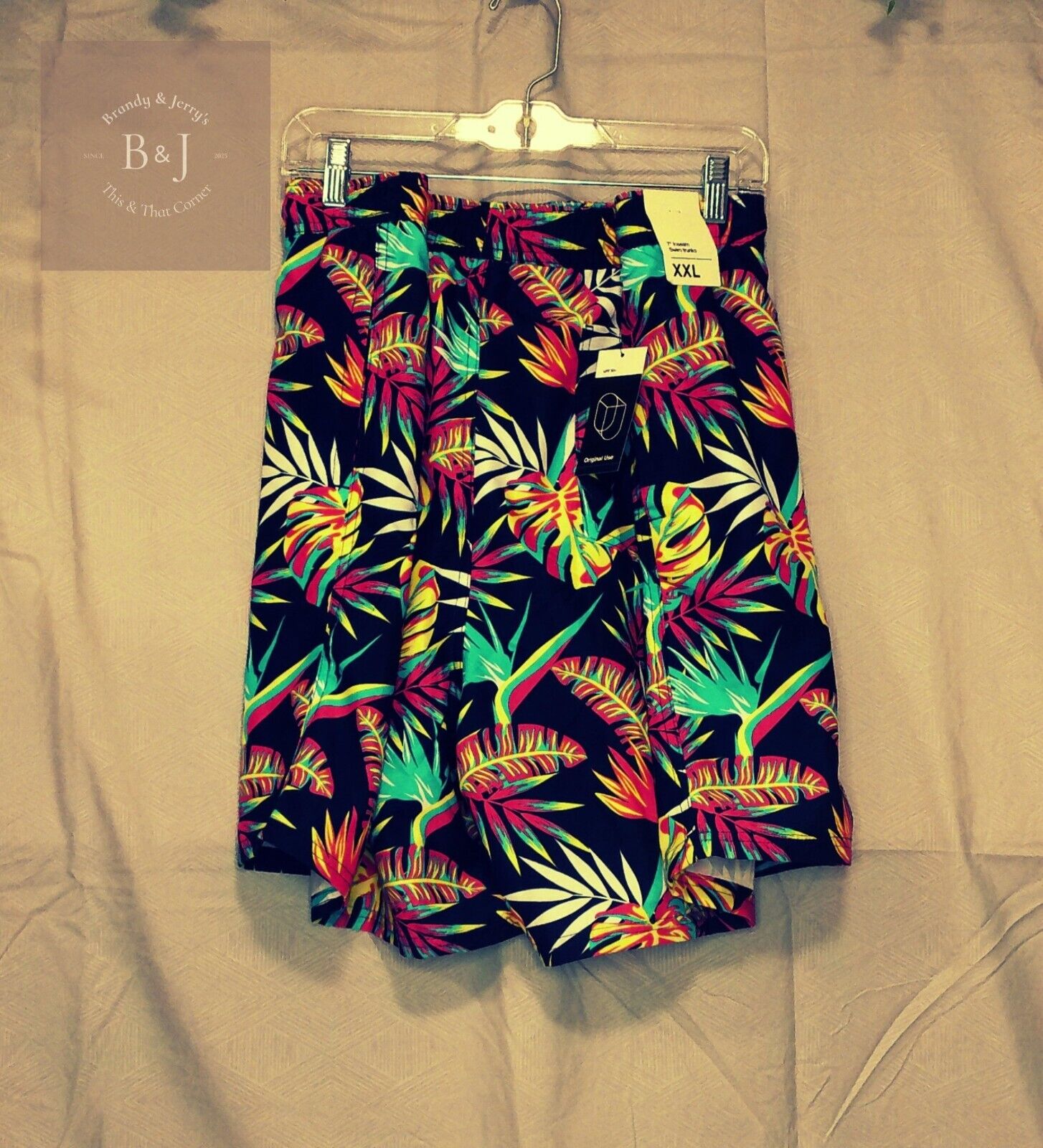 Men's Original Use Swim Trunks Gray w/ Floral Pattern UPF 50+ Size 2XL