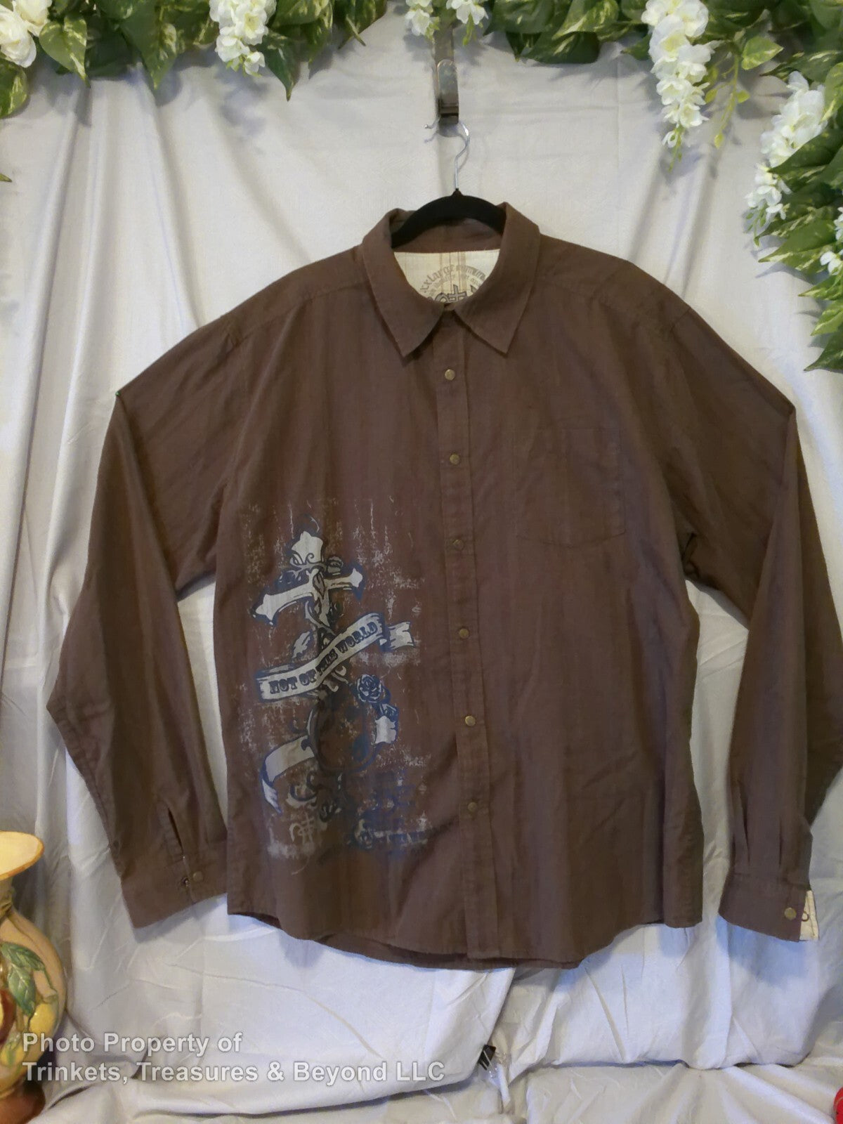 Men's NOTW (Not of This World) Long Sleeve Button-Up Shirt, Brown, Size 2XL