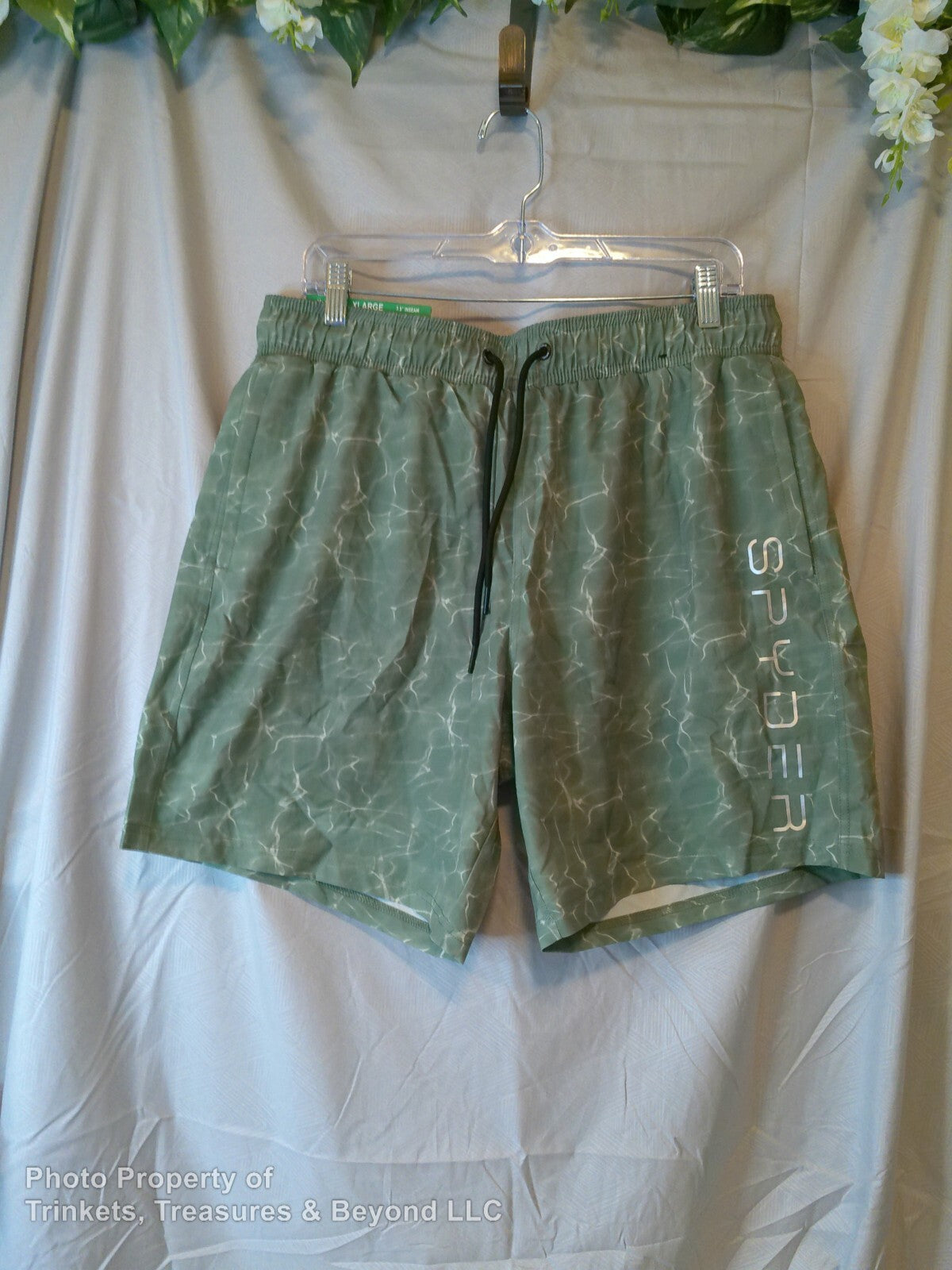 Men's Spyder Swim Trunk 30 UPF 7.5" Inseam Green/White Size XL