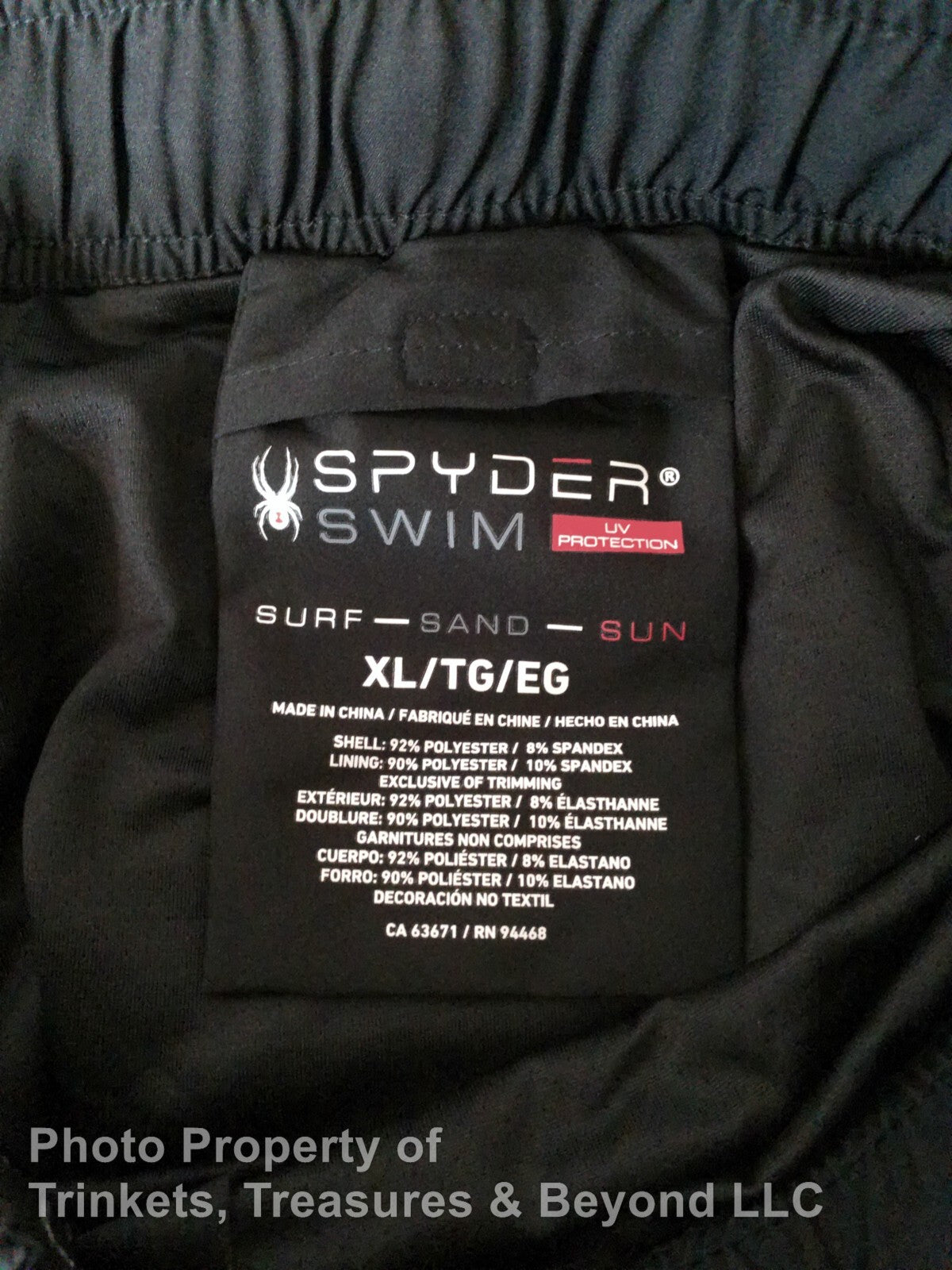 Men's Spyder Swim Trunks Black with Gray Dots Size XL with UV Protecti
